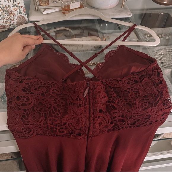Lulu’s Madalyn Maroon/Burgundy Floral Lace Bridesmaid Formal Maxi Event Gown - Picture 11 of 16